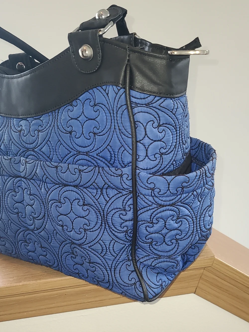 Petunia Pickle Bottom Royal Blue Quilted Tote with Black Trim